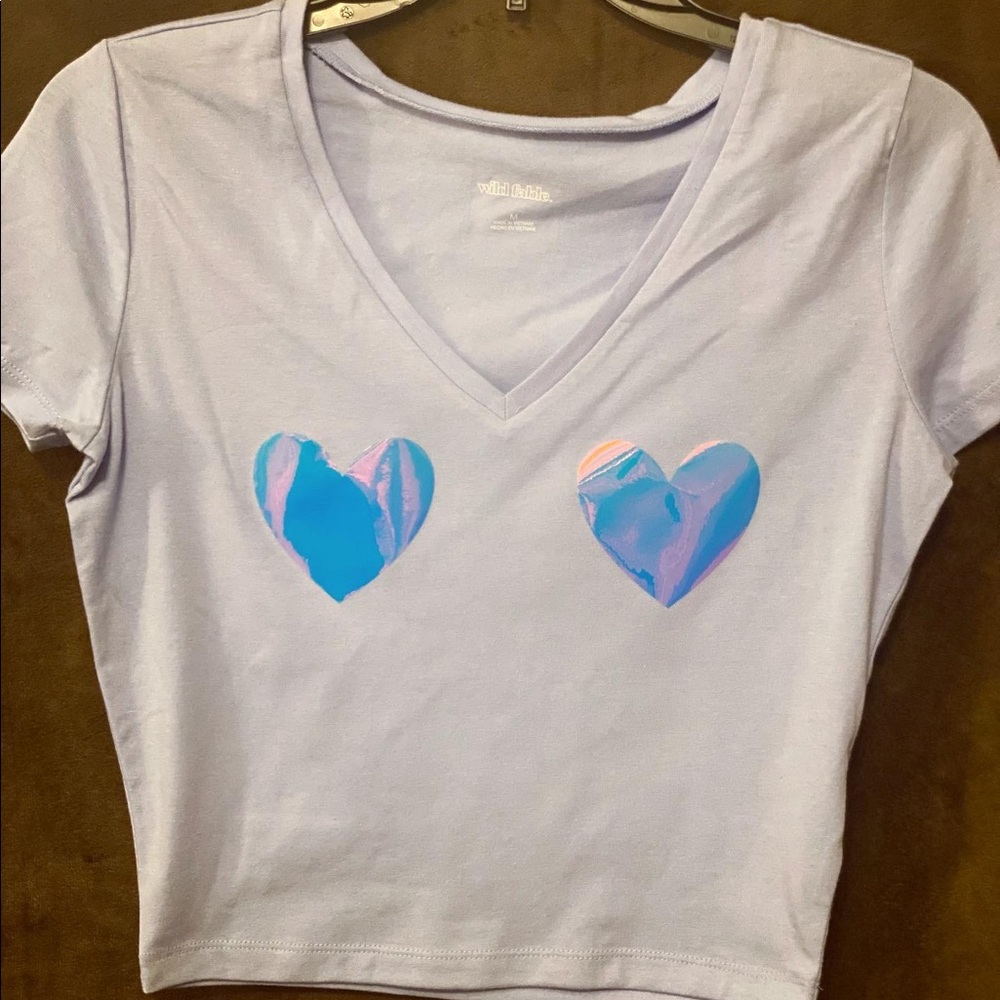 Baby blue crop top w/ 💙 Custom designed from pretty girl rack -hand pressed